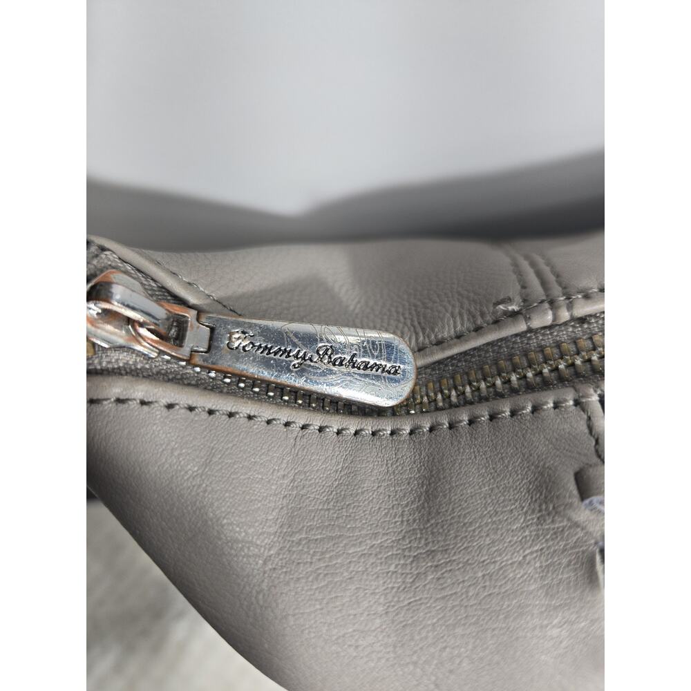 Tommy Bahama Gray Leather Hobo Shoulder Bag Whipstitch Zip Purse - Picture 2 of 14